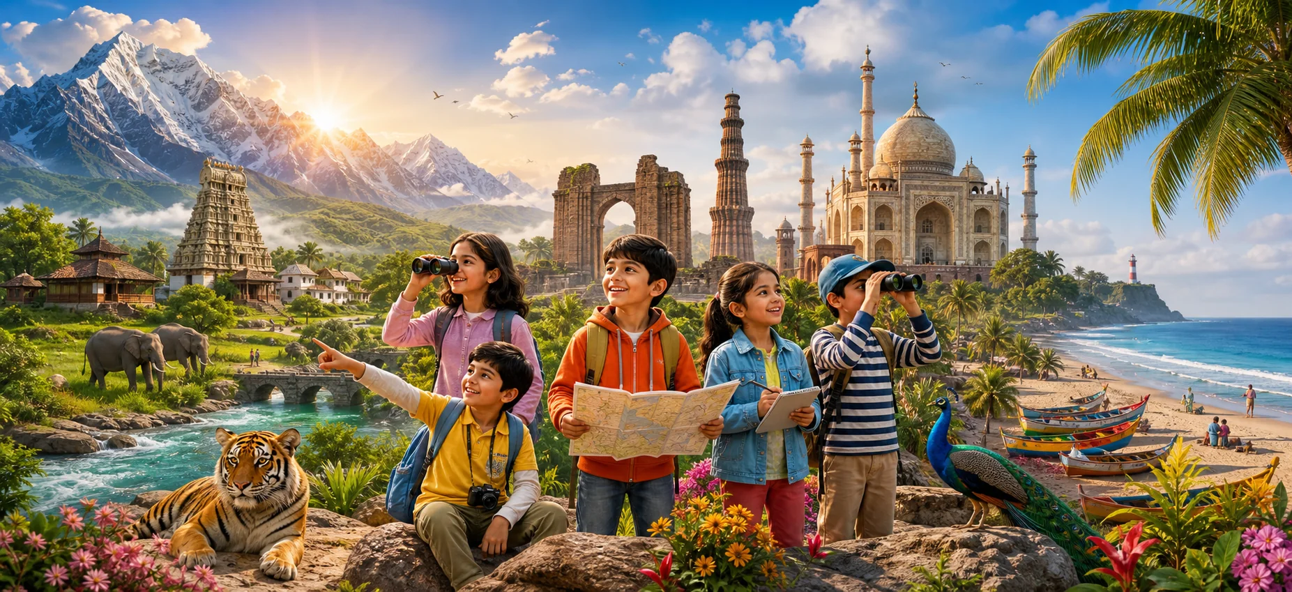 Children discovering the landscapes and heritage of India