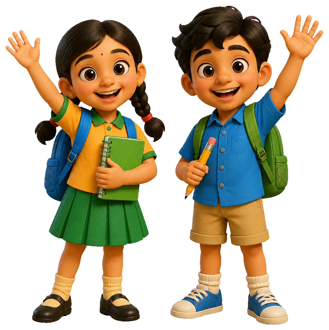A cheerful girl and boy learning together